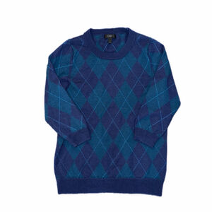 J.Crew Argyle Crew Neck Merino Wool Sweater M Blue Teal Fall 3/4 sleeve